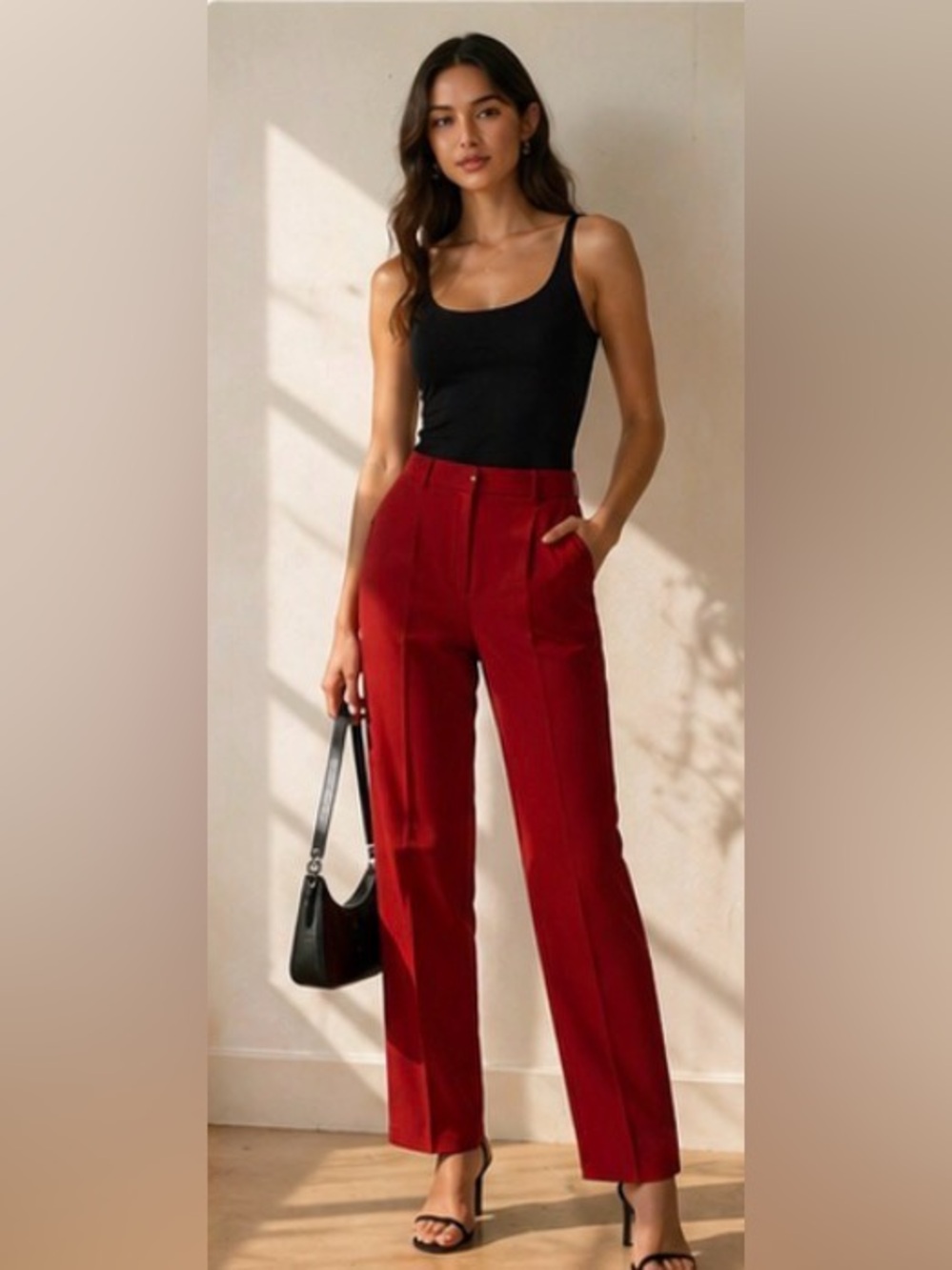 Ralph Lauren High-Rise Wide-Leg Trousers in Burgundy
